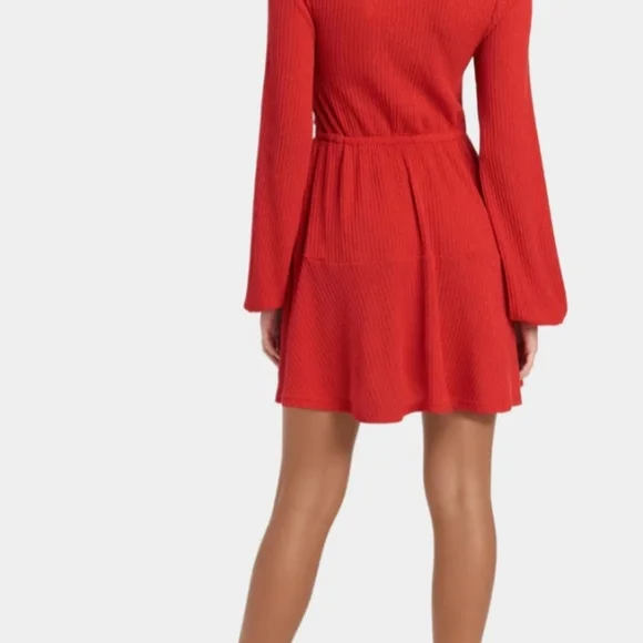 Bebe Surplice Neck Flare Knit Dress Red Medium NWT